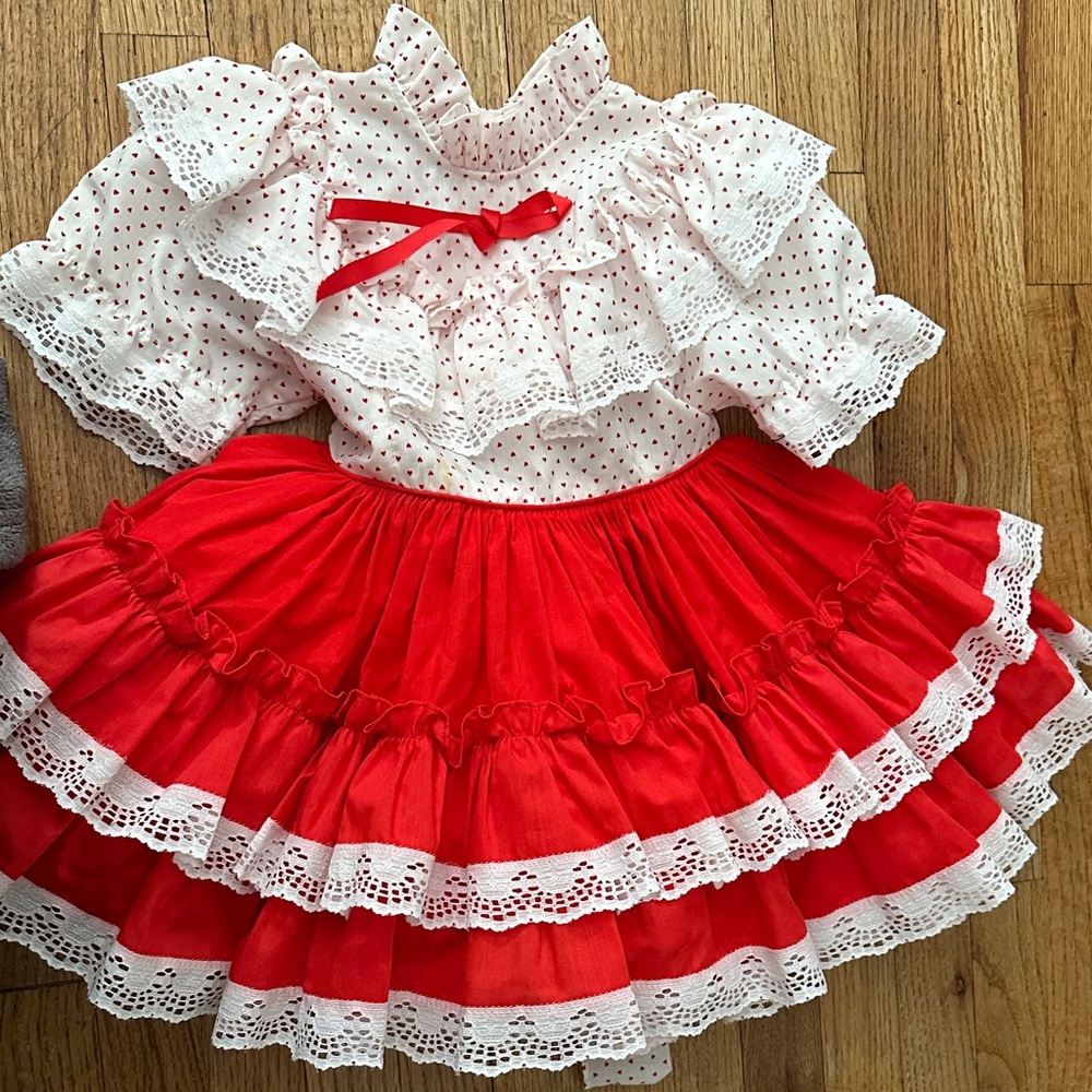 Red and White Ruffled Girls' Formal Dress